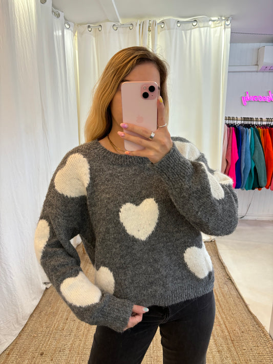 Pull COEUR Gris