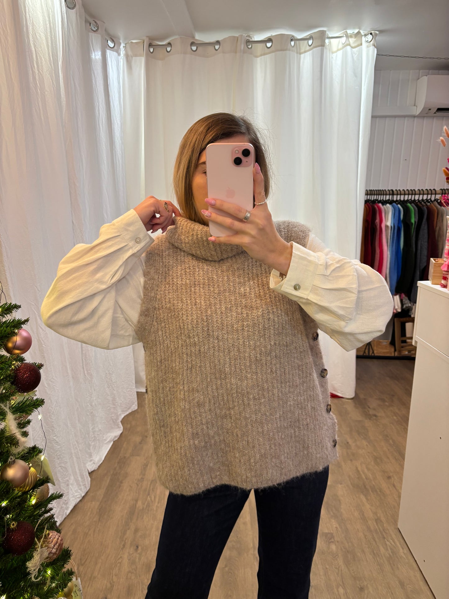 Pull sans manches LEILA Taupe